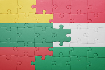 puzzle with the national flag of lithuania and hungary