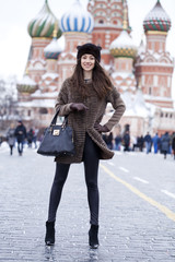 Fototapeta na wymiar Young beautiful woman in stylish mink coat