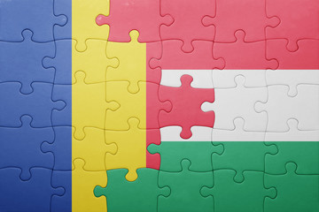 puzzle with the national flag of romania and hungary