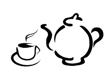 Контурный вектор - ароматный чай с чайником заварником