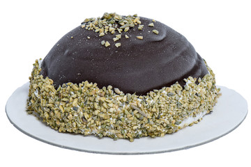 round cake with chocolate, hazelnut, vanilla and cocoa, cropped