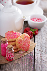 Obraz na płótnie Canvas Valentines day sugar cookies with sprinkles