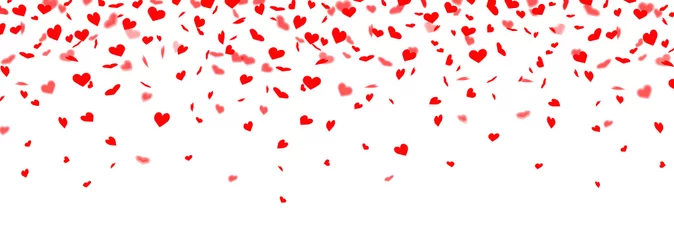 Fotobehang Herabfallendes rotes Herzkonfetti - Banner © Artenauta