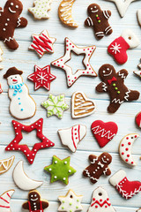 Christmas cookies on a blue wooden table