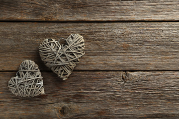 Love hearts on a grey wooden background