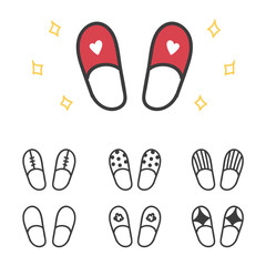 Set of hand drawn slippers, house shoes.