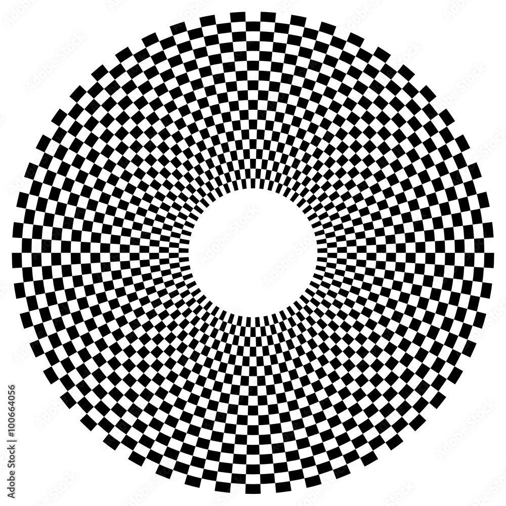 Poster abstract radial, circular element with checkered surface.