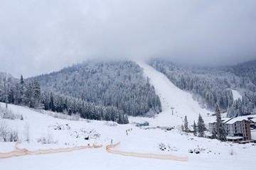 Fototapeta na wymiar Landscape winter ski slopes in sport village