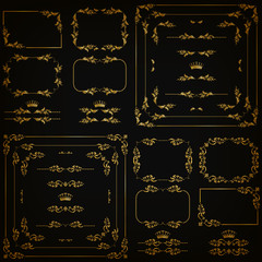 Vector set of gold decorative borders, frame
