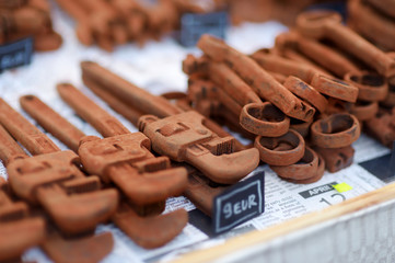 Funny chocolate tools sold on traditional Easter fair in Vilnius