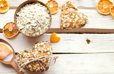 Home-made oatmeal cookies on the wooden table