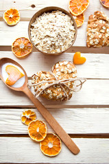 Home-made oatmeal cookies on the wooden table