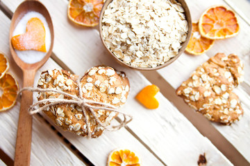 Home-made oatmeal cookies on the wooden table