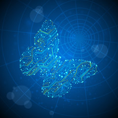 Circuit board, butterfly illustration