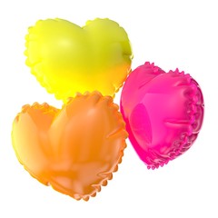 Three colored heart shaped balloons on a white background. Render.