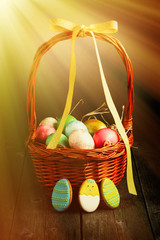 Colored easter eggs in basket