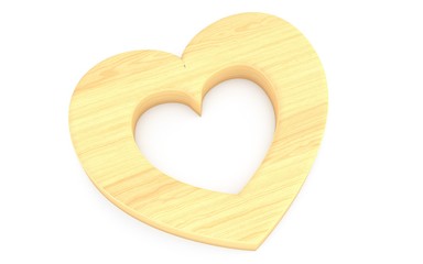 Wooden heart with convex edges on a white background. Render.