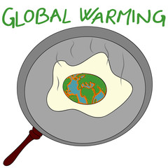 Earth is being cooked on a frying pan like an egg. representation of global warming, hand drawn vector illustration