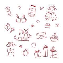 Set of cute love doodle icon set isolated