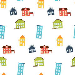 Seamless pattern of bright cute houses