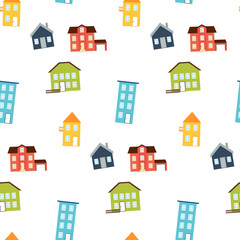 Fototapeta premium Seamless pattern of bright cute houses
