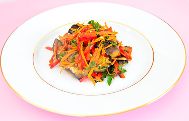 Diet and Healthy Food: Salad with Eggplant, Carrots