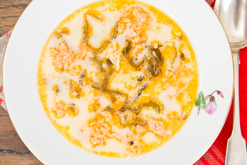 Creamy Fish Soup with Salmon and Seaweed Diet Food