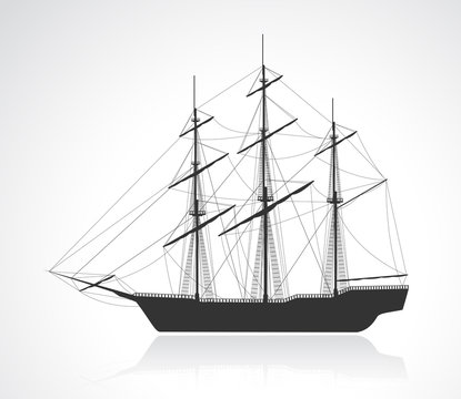 Black old sailing ship silhouette