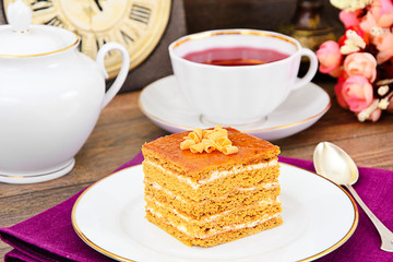 Delicious Honey Cake Decorated with Chocolate