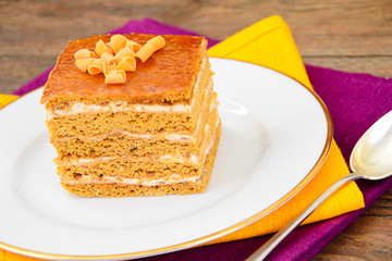 Delicious Honey Cake Decorated with Chocolate