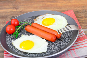 Fried Eggs with Fried Sausages.