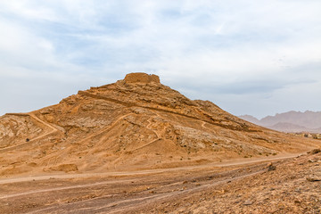 Hill with the Tower of Silence on top in Yazd, Iran.