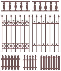 Set of fences silhouettes.