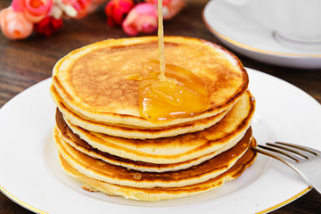 Tasty Pancakes Stack with Honey
