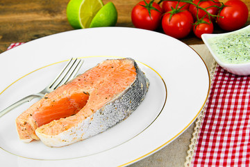 Salmon, lime, cream sauce with spinach