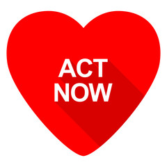 act now red heart valentine flat icon