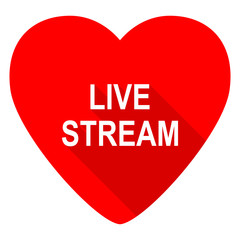 live stream red heart valentine flat icon