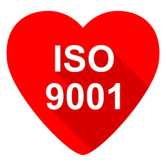 iso 9001 red heart valentine flat icon