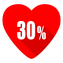30 percent red heart valentine flat icon