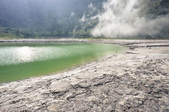The cloud came down into the crater of Tecapa volcano and lingered by the little sulpher lagoon, near the town of Alegria in El Salvador