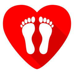 foot red heart valentine flat icon