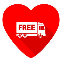 free delivery red heart valentine flat icon