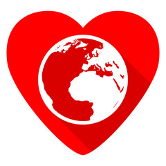 earth red heart valentine flat icon