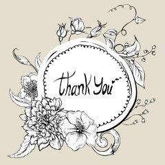 Monochrome greeting card with blooming peony