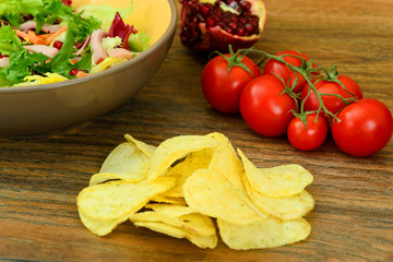 Salad with Potato Chips and Blue Cheese.