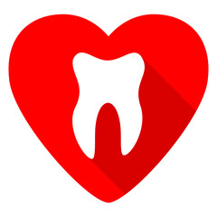 tooth red heart valentine flat icon