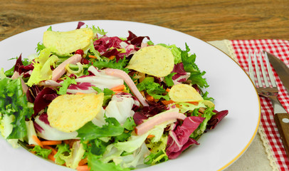 Salad with Potato Chips and Blue Cheese.