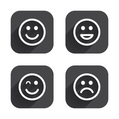 Smile icons. Happy, sad and wink faces.