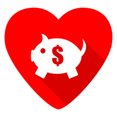 piggy bank red heart valentine flat icon