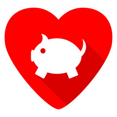 piggy bank red heart valentine flat icon